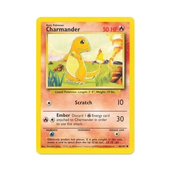 46 102 pokemon card Base Set Unlimited: 046/102 Charmander – The Trainer Court