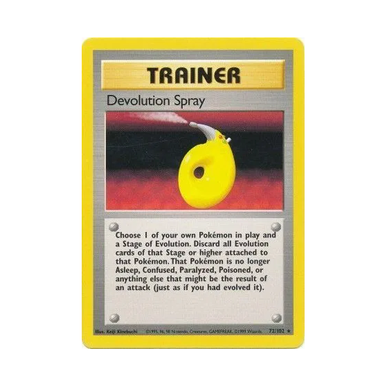 devolution spray pokemon card Vintage Base Set - Rare or anything else that might be the result of an attack (just as if you had evolved it). Devolution Spray - 113/124 (Reverse