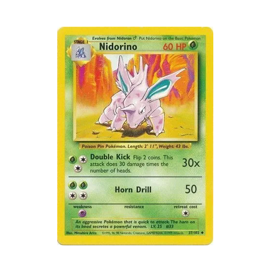 nidorino pokemon card price POKEMON Trading Card Stage 1 Nidorino LV.25 90HP Horn Attack Fury Attack 44/108