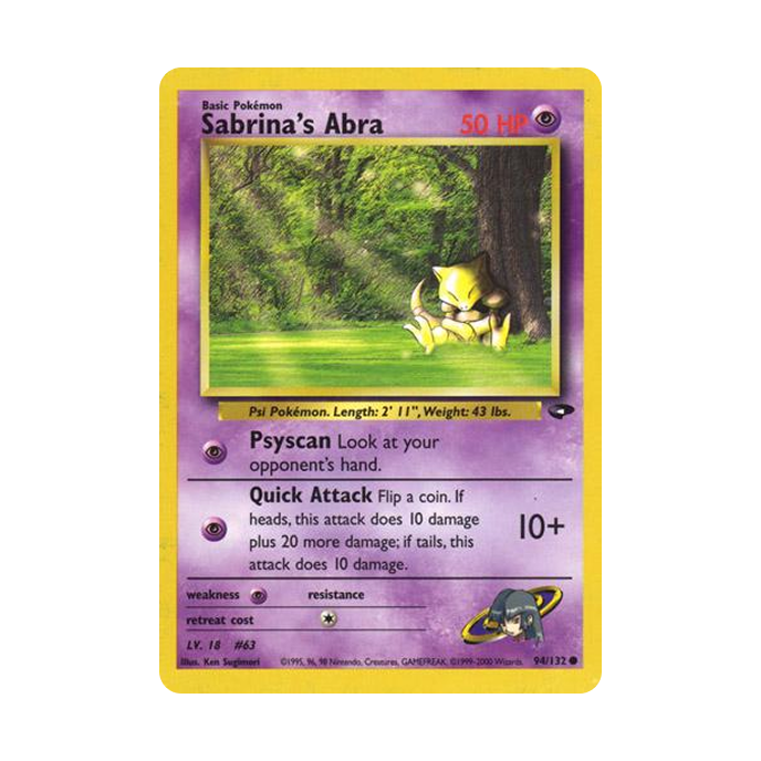 sabrina's abra pokemon card Gym Challenge Unlimited: 094/132 Sabrina's Abra – The Trainer Court