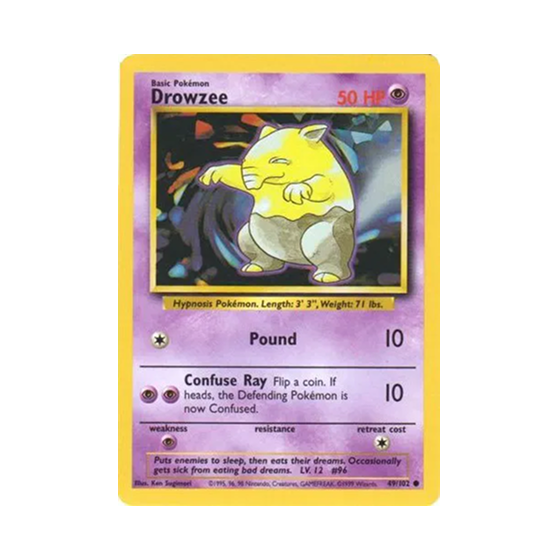 drowzee pokemon card value Base Set Unlimited: 049/102 Drowzee – The Trainer Court