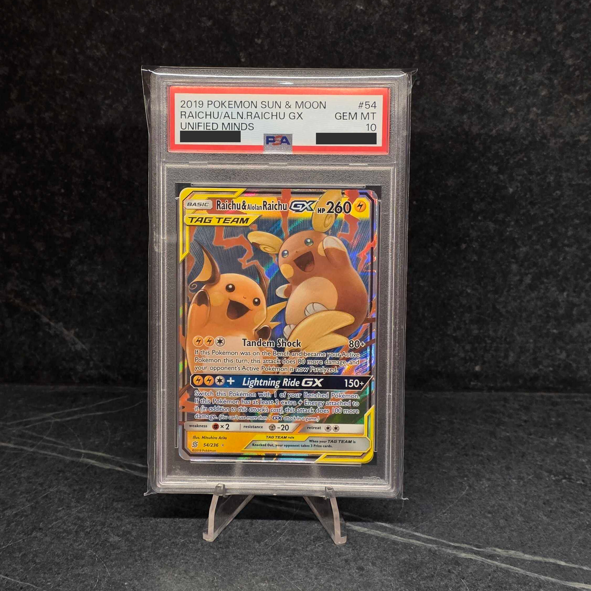 Raichu & Alolan Raichu GX (54/236) - PSA 10 – The Trainer Court
